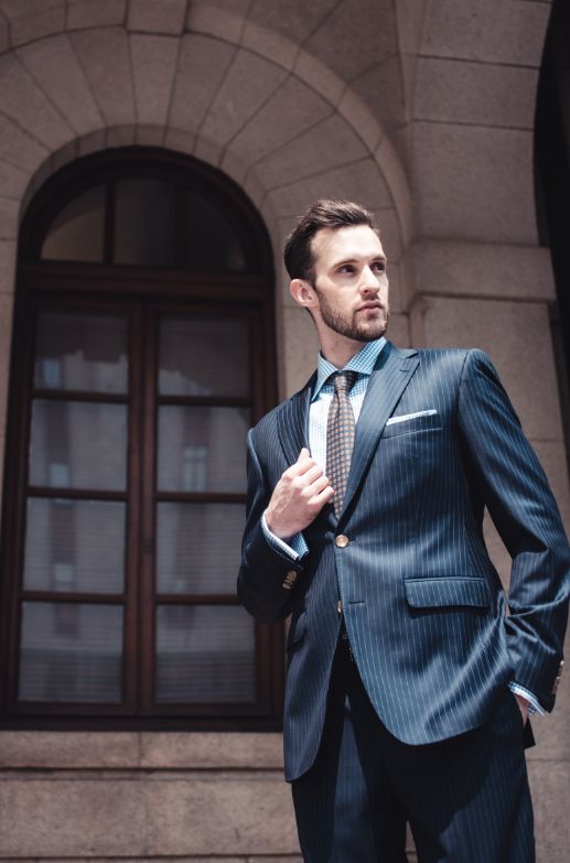 Style Inspiration Mens Lookbook Navy Pinstripe Suit Graph Check Shirt 517x783