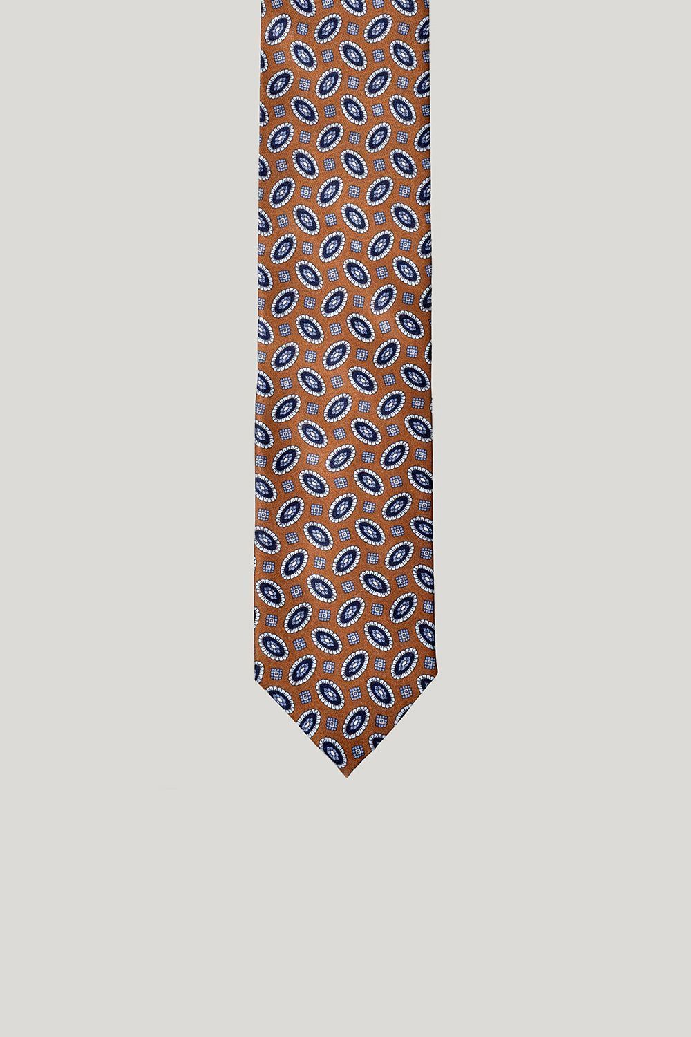 Light Brown with Wide Blue Floral Silk Tie - Senszio