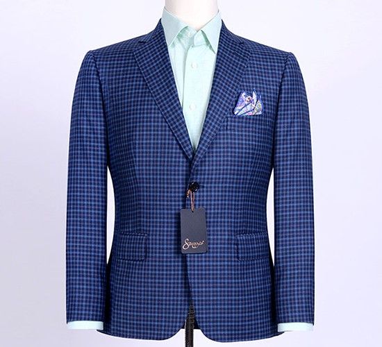 Blue Check Wool And Silk Casual Jacket
