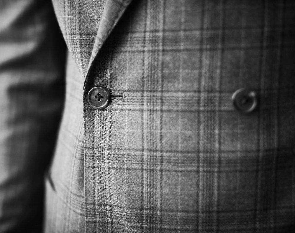 Close up of quality grey check fabric used for Senszio