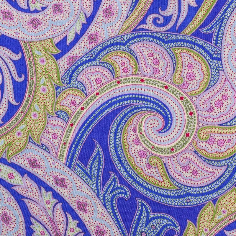C7021 Carnet Printed Violet And Green Cachemire Design On Blue Ground