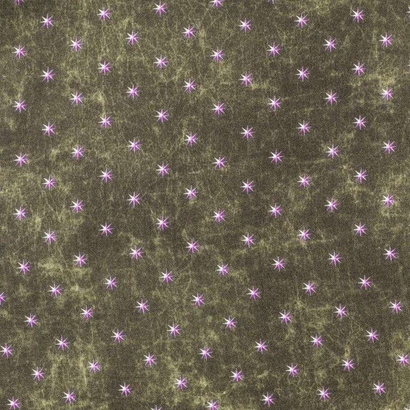 C7037 Carnet Printed Design With Violet Stars On Green Ground