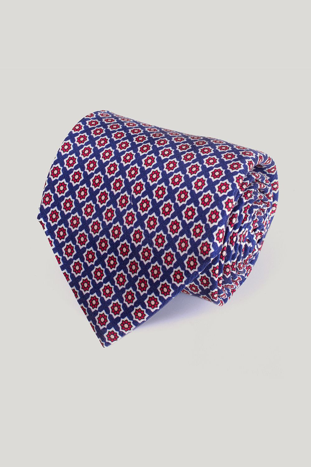 Blue with Red Micro Floral Woven Silk Tie - Senszio