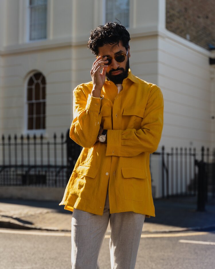 Gurj Sohanpal of SinghGentry in a yellow shirt jacket