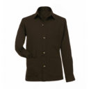Flat lay of dark brown shirt jacket, custom tailored by Senszio as part of the men's casualwear range