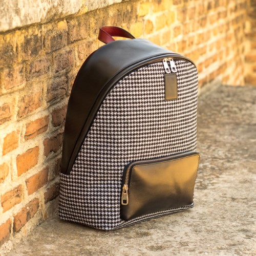 Luxuryleathergoods Backpack Houndstooth Sartorial + Black Painted Calf + Red Painted Calf